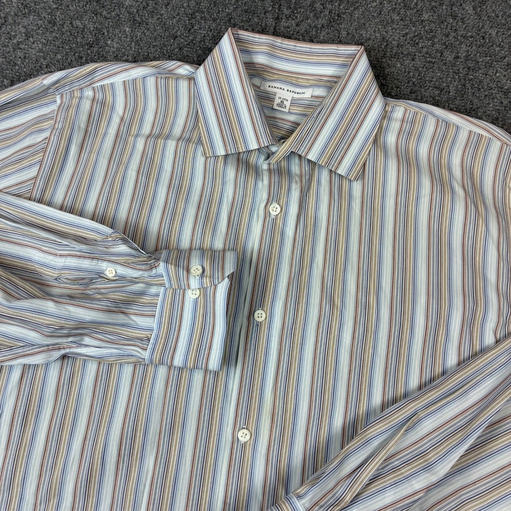 Banana Republic Mens XL Dress Shirt Blue‎ Brown Striped Long Sleeve Button Down